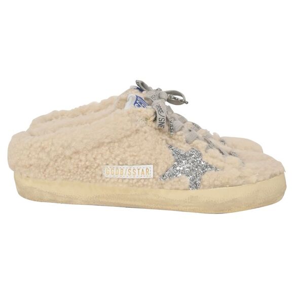 Golden Goose Superstar Sabot Distressed Glittered Shearling Slip-On Sneakers in - Picture 1 of 8